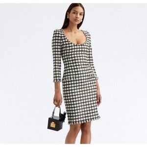 $2790 Oscar de la Renta Metallic Check Tweed midi dress Sz 6